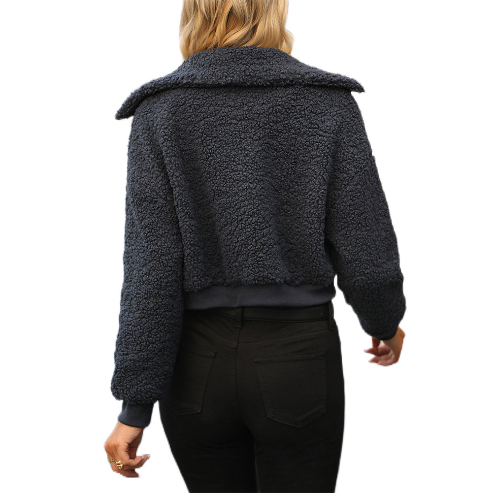 YESFASHION New Lamb Wool Plush Zip Jacket Solid Color Blast Warm Tops