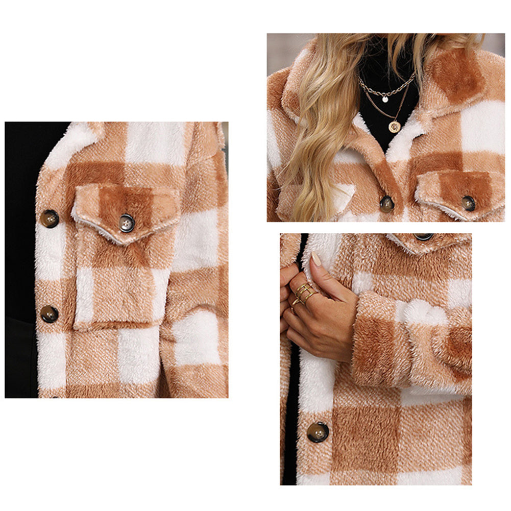 YESFASHION Slouchy Mid-length Two-pocket Plaid Insulated Coats