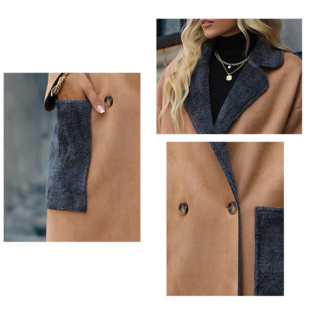 YESFASHION Fall Winter New Lapel Solid Suede Coat Long Coats