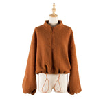 YESFASHION Women Fashion Short Coats Zip Solid Fleece Jacket