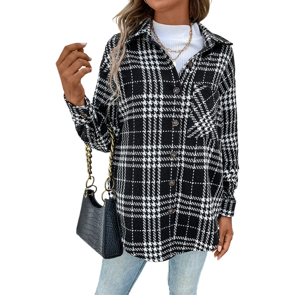 YESFASHION Women Fall 2022 Casual Versatile Fashion Plaid Coats
