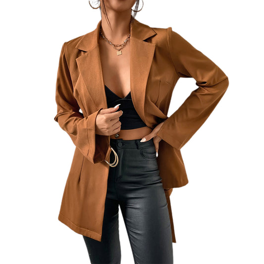 YESFASHION Lapel Slim Cardigan Temperament Blazer Coats