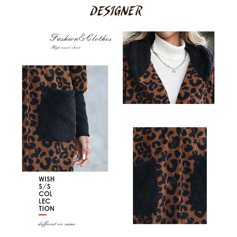 YESFASHION Sleek Loose Coats Leopard-painted Black Jacket
