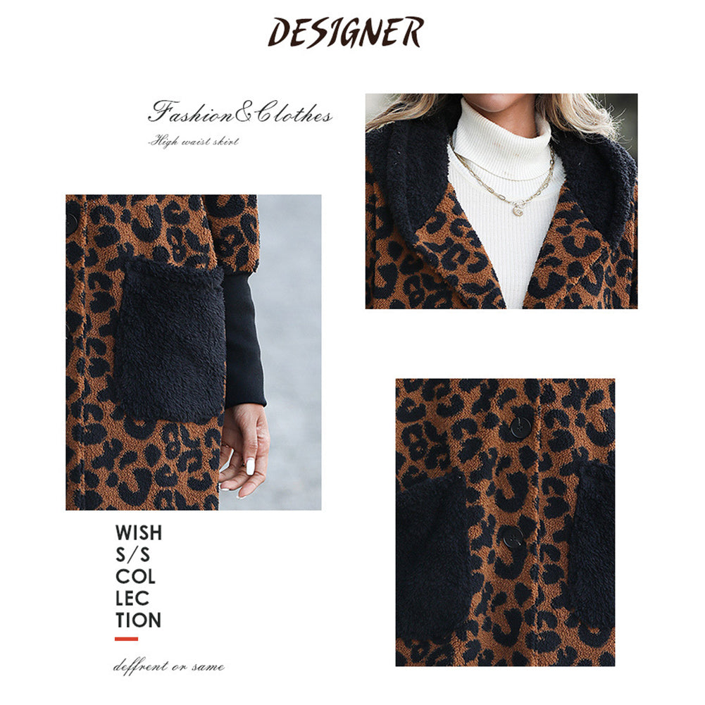 YESFASHION Sleek Loose Coats Leopard-painted Black Jacket