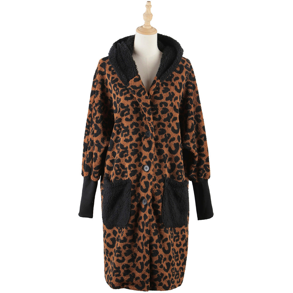 YESFASHION Sleek Loose Coats Leopard-painted Black Jacket