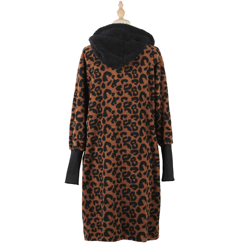 YESFASHION Sleek Loose Coats Leopard-painted Black Jacket