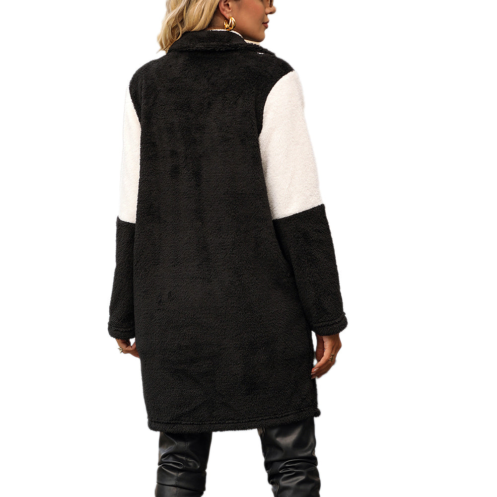 YESFASHION Women Mid Length Plaid Women Plush Coats