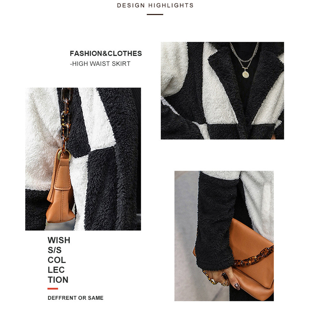 YESFASHION Women Mid Length Plaid Women Plush Coats