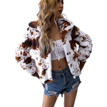 YESFASHION Lapel Print Double Sided Coats Ladies Plush Jacket
