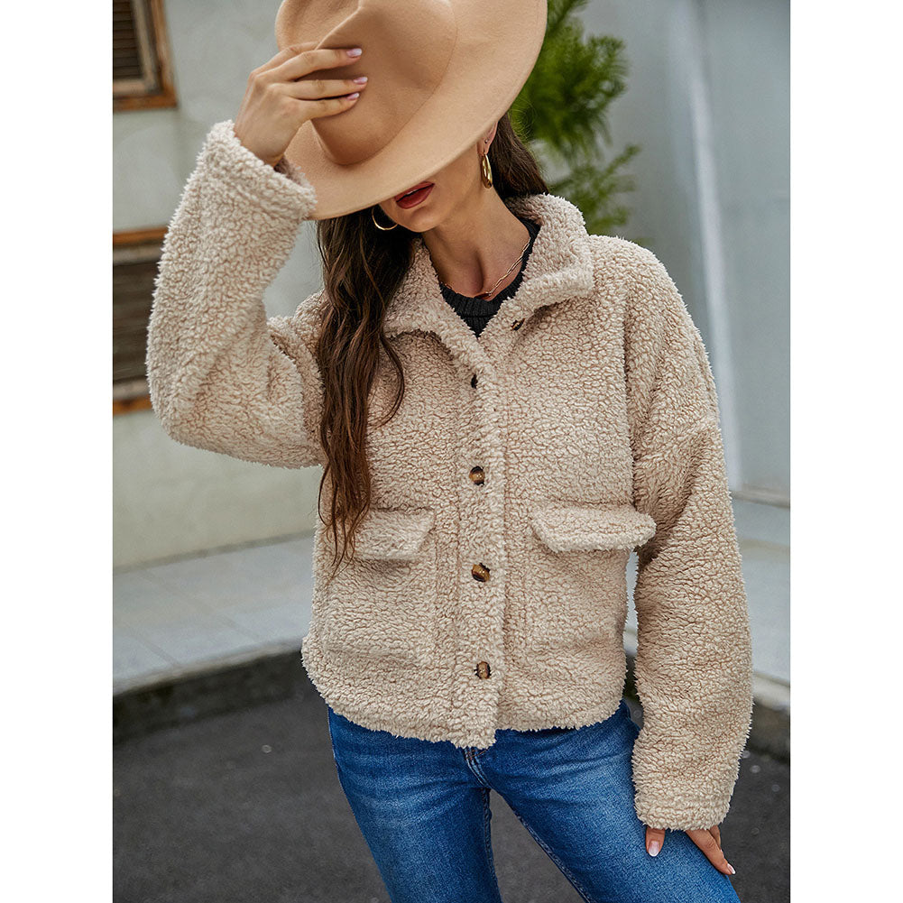 YESFASHION Lapel Single Breasted Pocket Long Sleeve Women Coats