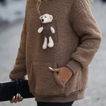 YESFASHION Bear Pocket Brown Fleece Hooded Sherpa Sweatshirts