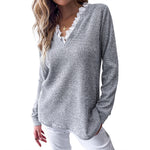 YESFASHION Solid Tops Color Loose Pullover V-neck T-shirt