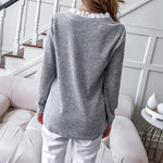 YESFASHION Solid Tops Color Loose Pullover V-neck T-shirt