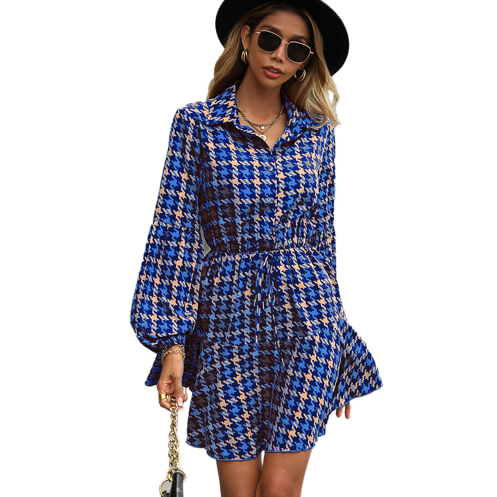 YESFASHION Autumn Winter Popular Women Long-sleeved Plaid Dress