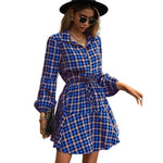 YESFASHION Autumn Winter Popular Women Long-sleeved Plaid Dress
