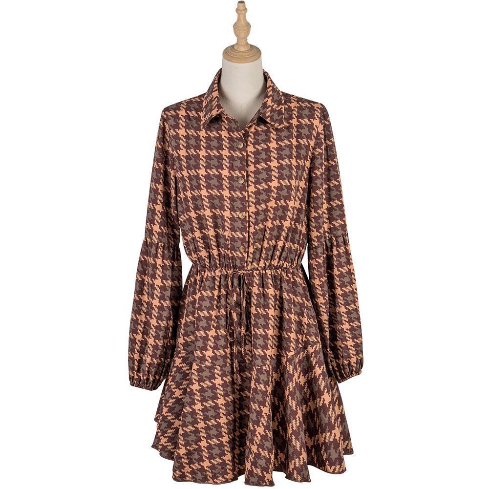 YESFASHION Autumn Winter Popular Women Long-sleeved Plaid Dress