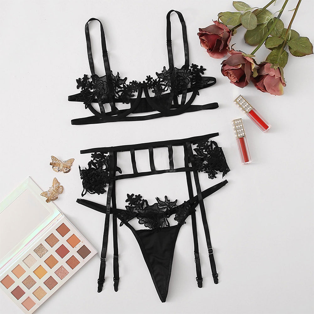 YESFASHION New Lace Hollow Underwear Set Temptation Sexy Thong