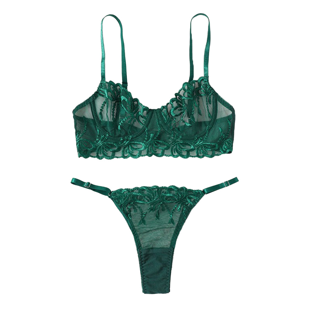 YESFASHION Lace Mesh See-through High-end Sexy Lingerie Two-piece Set