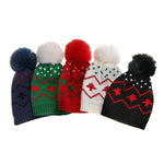 YESFASHION New Kids Warm Hat Fur Ball Christmas Tree Jacquard Knitted Hat