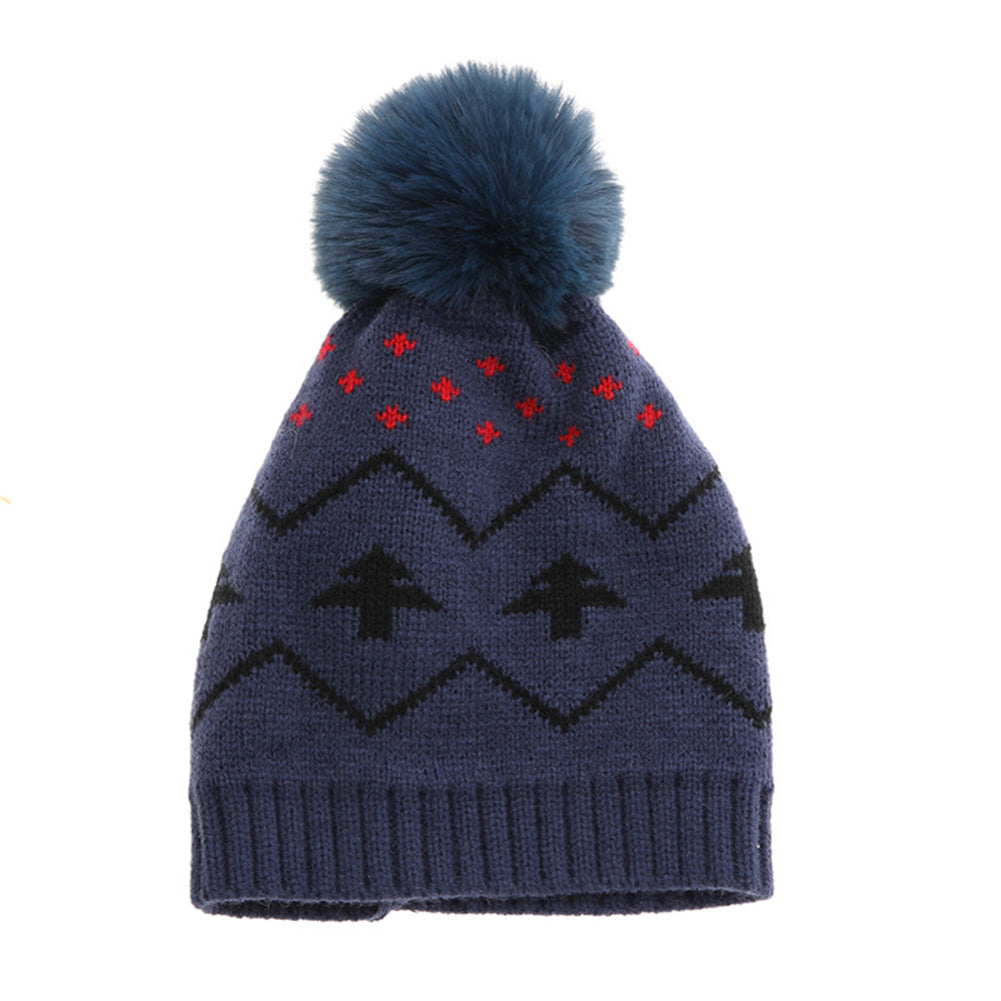 YESFASHION New Kids Warm Hat Fur Ball Christmas Tree Jacquard Knitted Hat