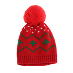YESFASHION New Kids Warm Hat Fur Ball Christmas Tree Jacquard Knitted Hat
