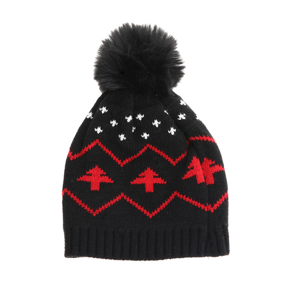 YESFASHION New Kids Warm Hat Fur Ball Christmas Tree Jacquard Knitted Hat