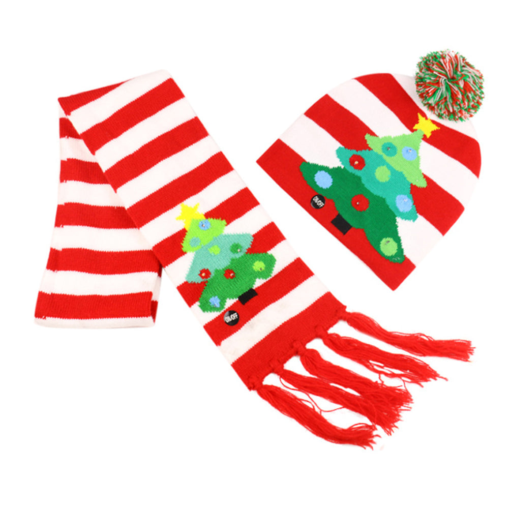 YESFASHION Christmas Beanie Led Lighting Warm Knit Hat Scarf Set