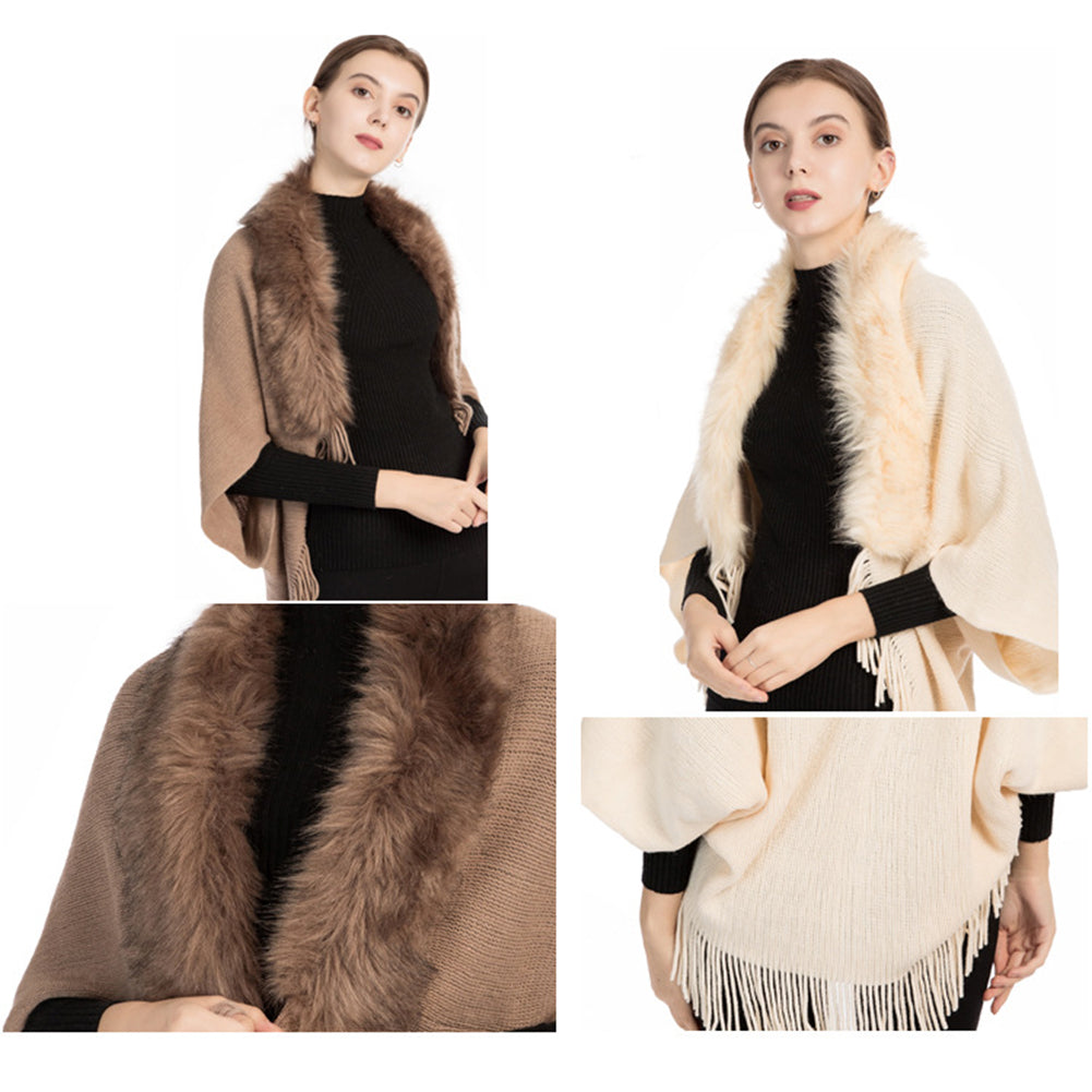 YESFASHION 100% Acrylic Fringed Cape