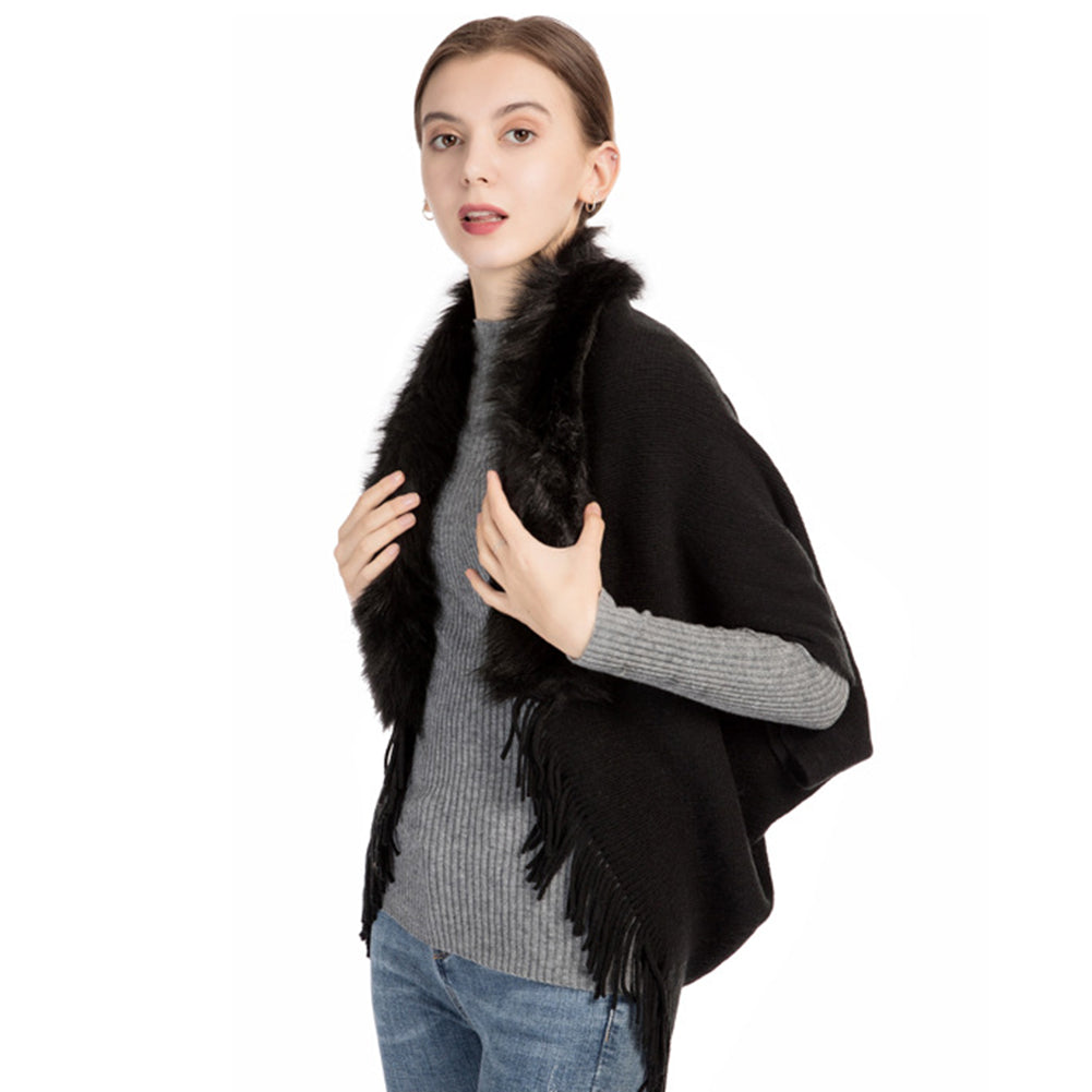 YESFASHION 100% Acrylic Fringed Cape