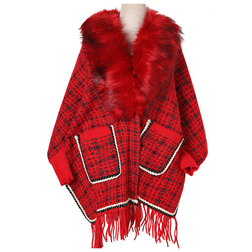 YESFASHION Fringed Long-sleeve Scarf Cape Cardigan Knitted Cape