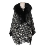 YESFASHION Fringed Long-sleeve Scarf Cape Cardigan Knitted Cape
