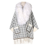 YESFASHION Fringed Long-sleeve Scarf Cape Cardigan Knitted Cape