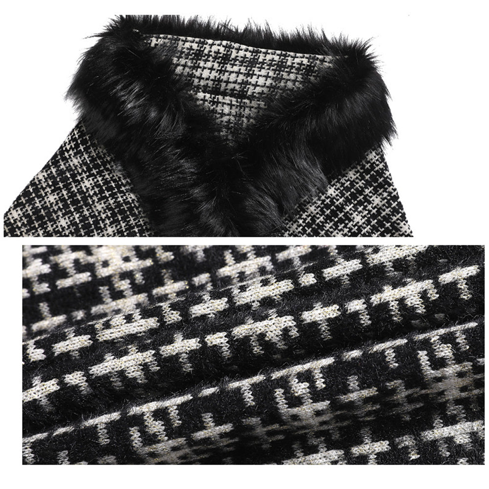 YESFASHION Fringed Long-sleeve Scarf Cape Cardigan Knitted Cape