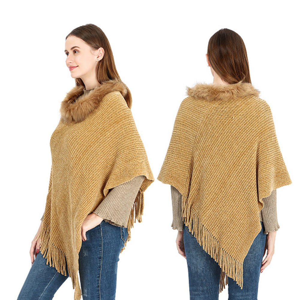 YESFASHION Winter Warm Chenille Collar Cape Women Knitted Shawl