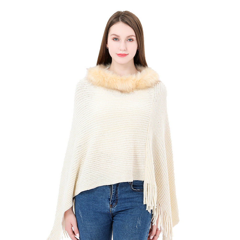 YESFASHION Winter Warm Chenille Collar Cape Women Knitted Shawl