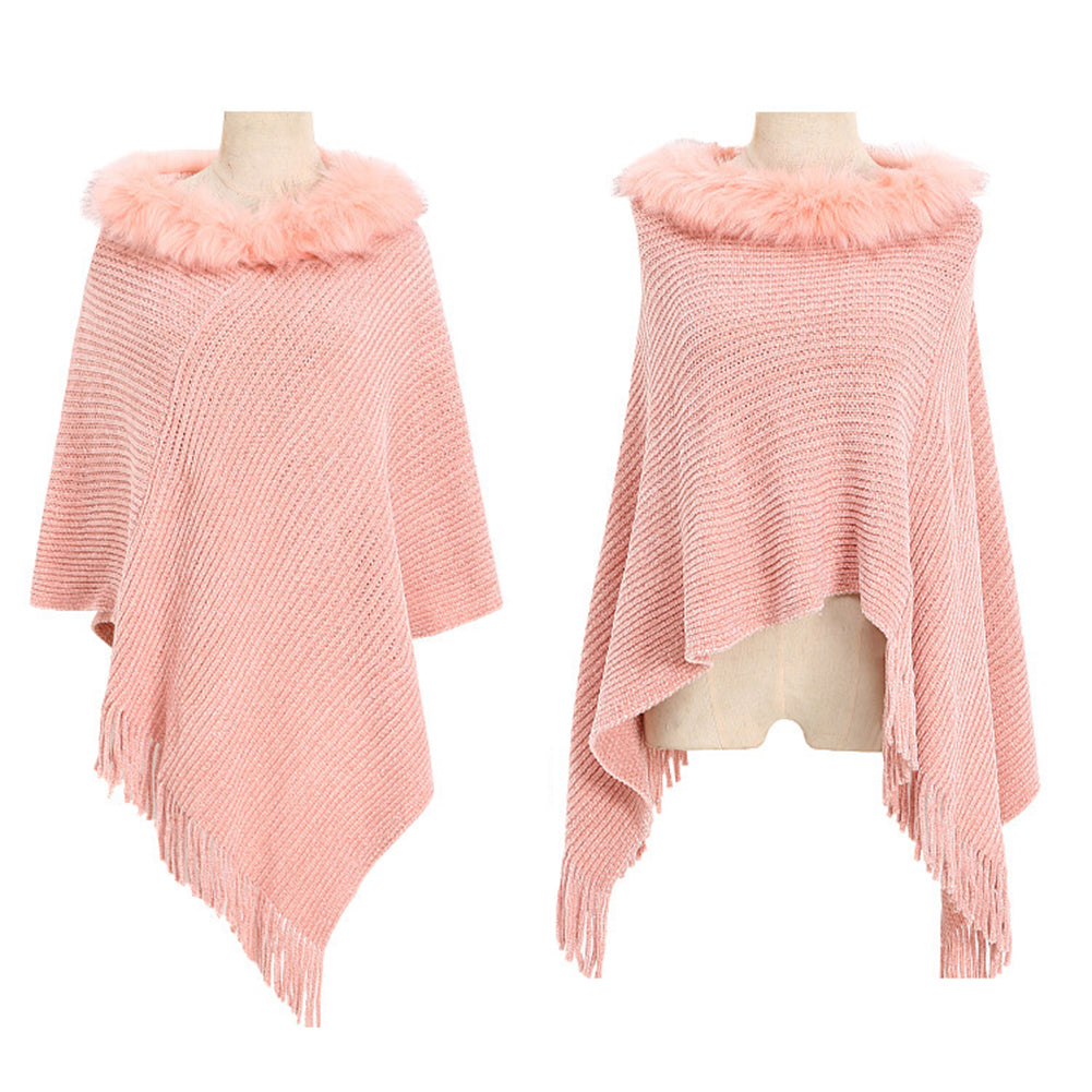 YESFASHION Winter Warm Chenille Collar Cape Women Knitted Shawl