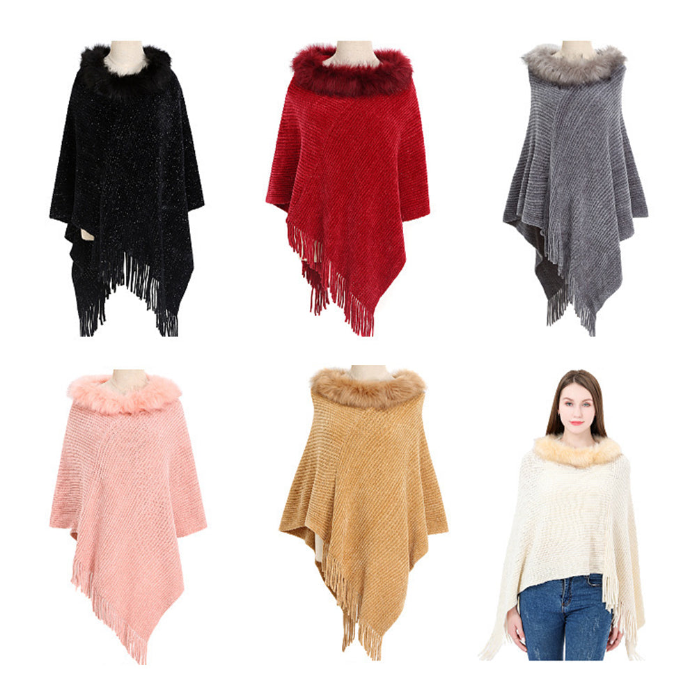 YESFASHION Winter Warm Chenille Collar Cape Women Knitted Shawl