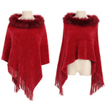 YESFASHION Winter Warm Chenille Collar Cape Women Knitted Shawl