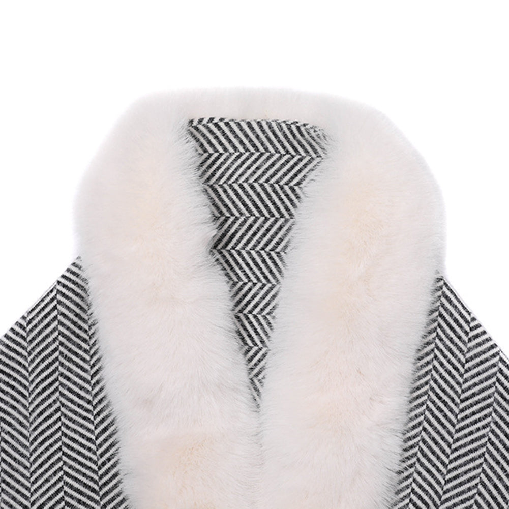 YESFASHION Collar Striped Pocket Cape Mink Fringed Knitted Sweaters