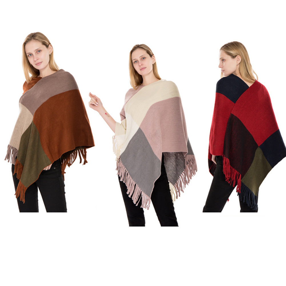 YESFASHION Fall/winter New Faux Cashmere Fringed Pullover Cape