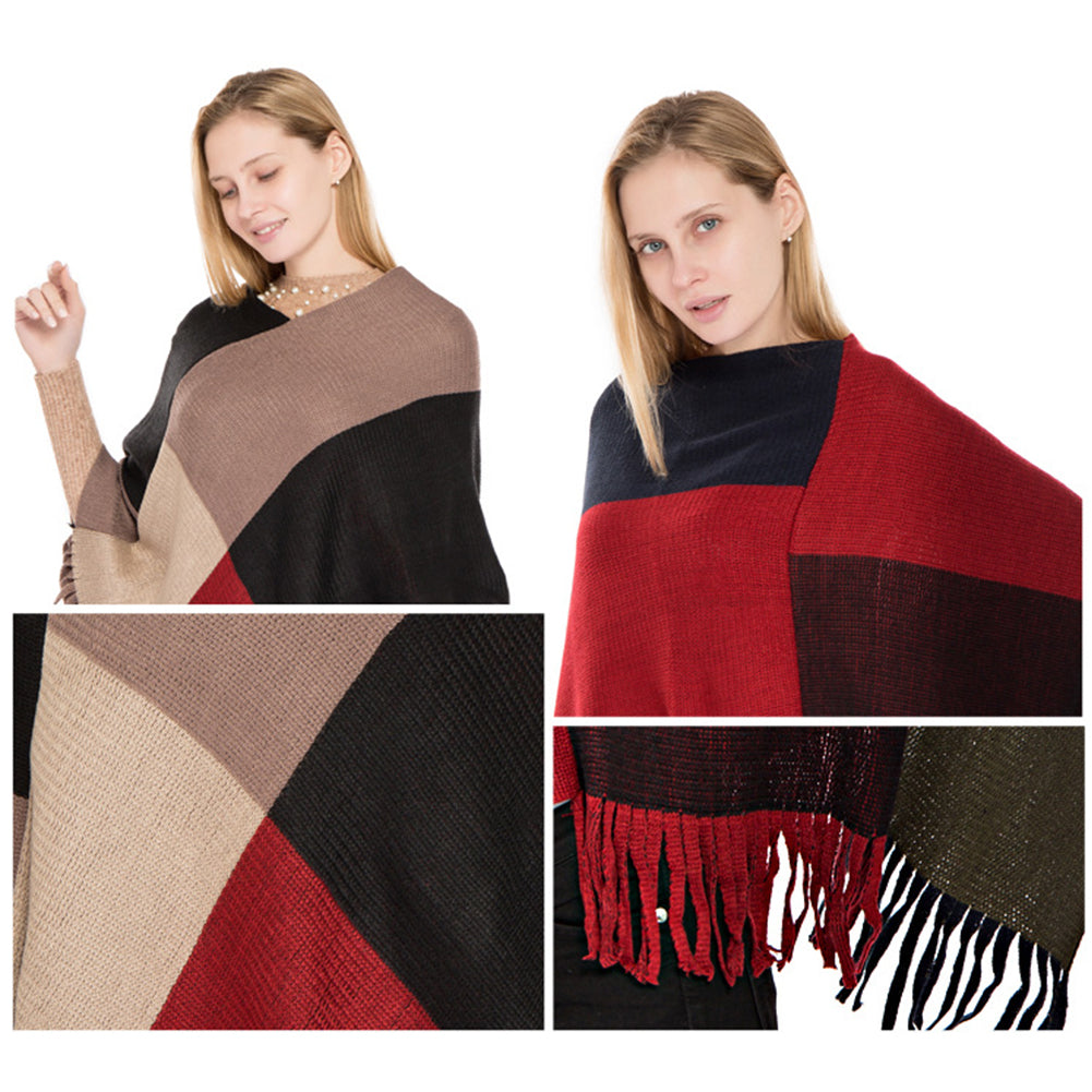 YESFASHION Fall/winter New Faux Cashmere Fringed Pullover Cape