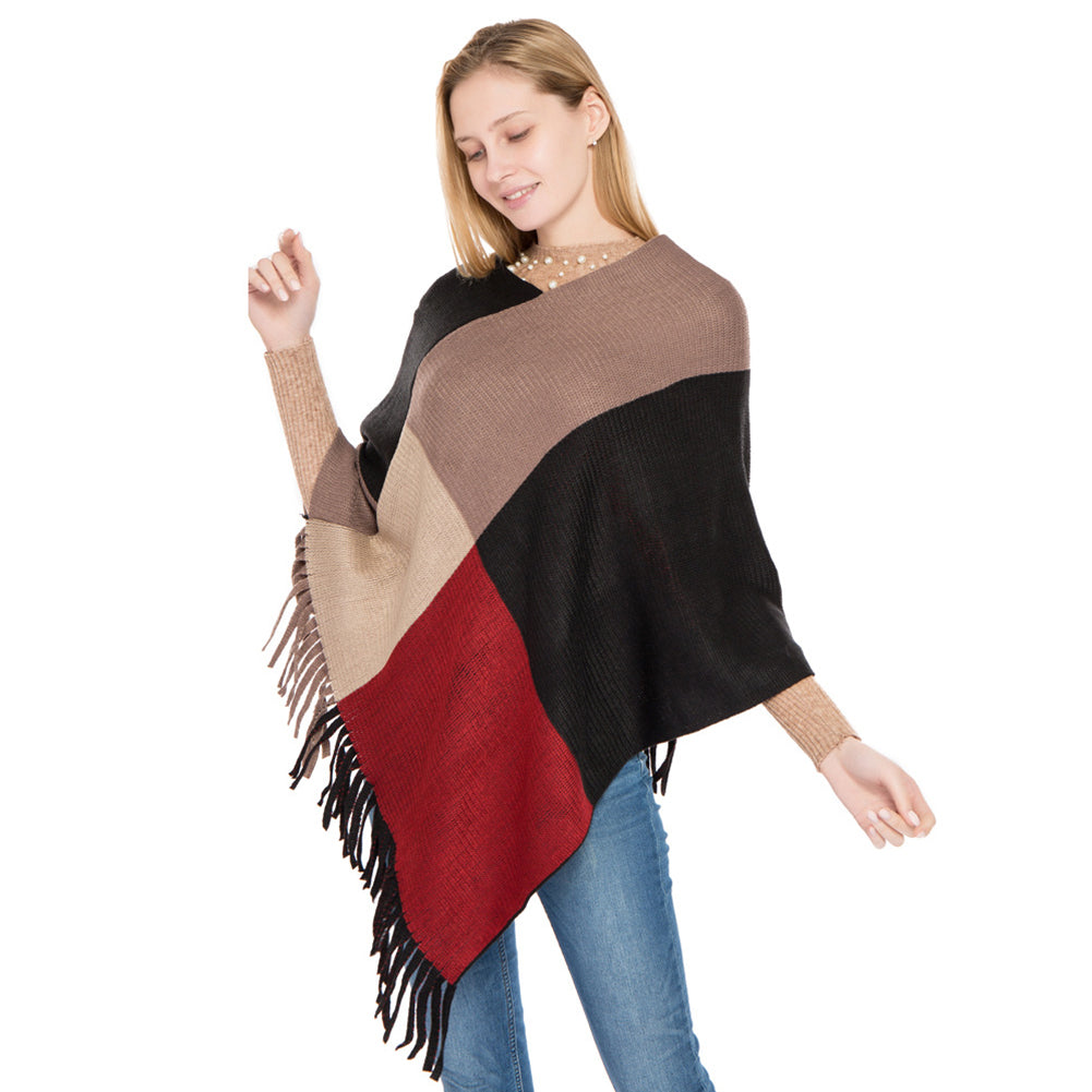 YESFASHION Fall/winter New Faux Cashmere Fringed Pullover Cape