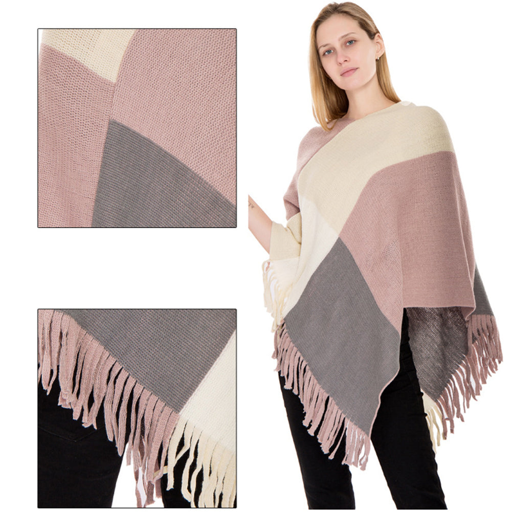 YESFASHION Fall/winter New Faux Cashmere Fringed Pullover Cape