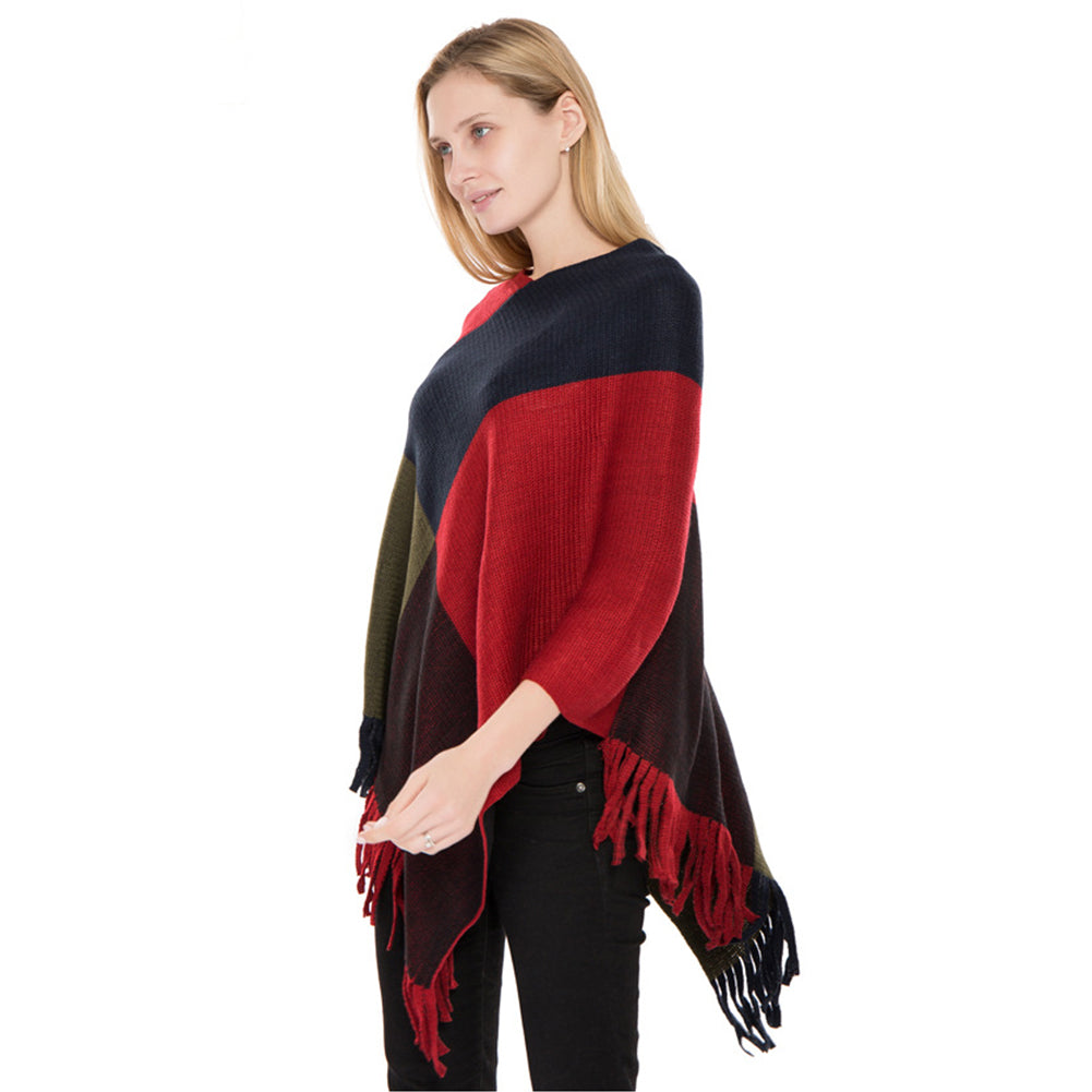 YESFASHION Fall/winter New Faux Cashmere Fringed Pullover Cape