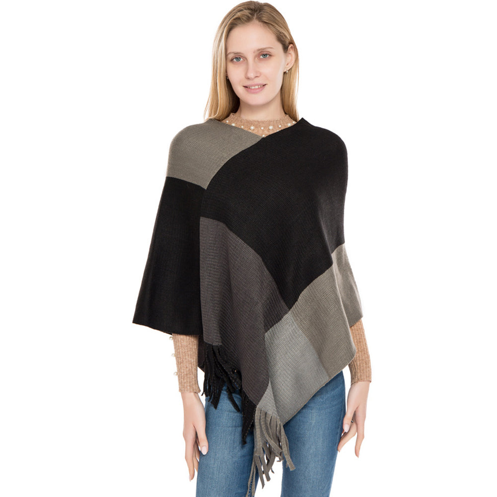 YESFASHION Fall/winter New Faux Cashmere Fringed Pullover Cape