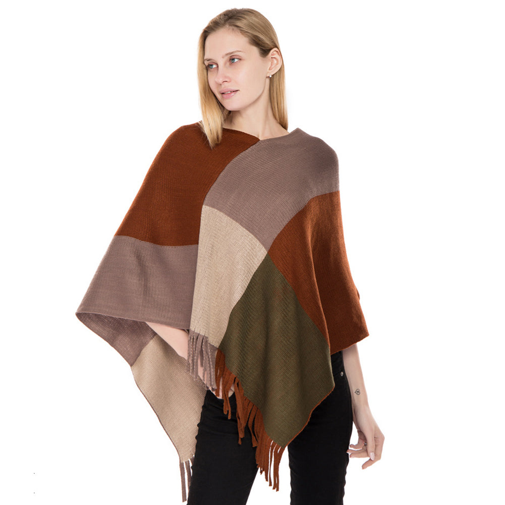 YESFASHION Fall/winter New Faux Cashmere Fringed Pullover Cape