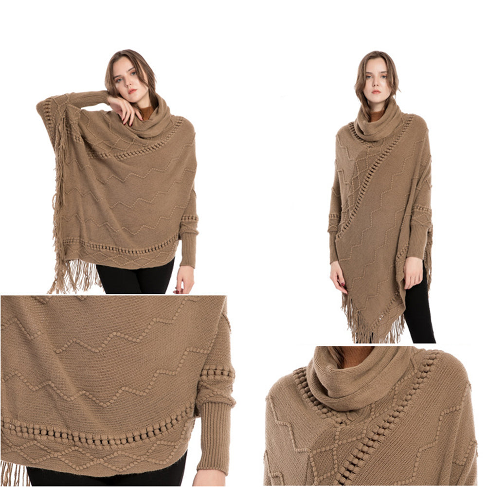 YESFASHION Turtleneck Warm Sleeves Pullover Cape