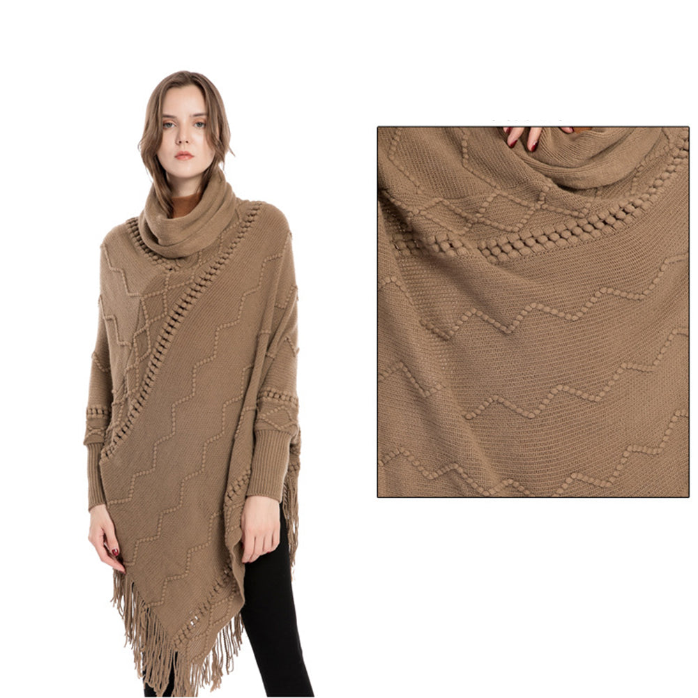 YESFASHION Turtleneck Warm Sleeves Pullover Cape
