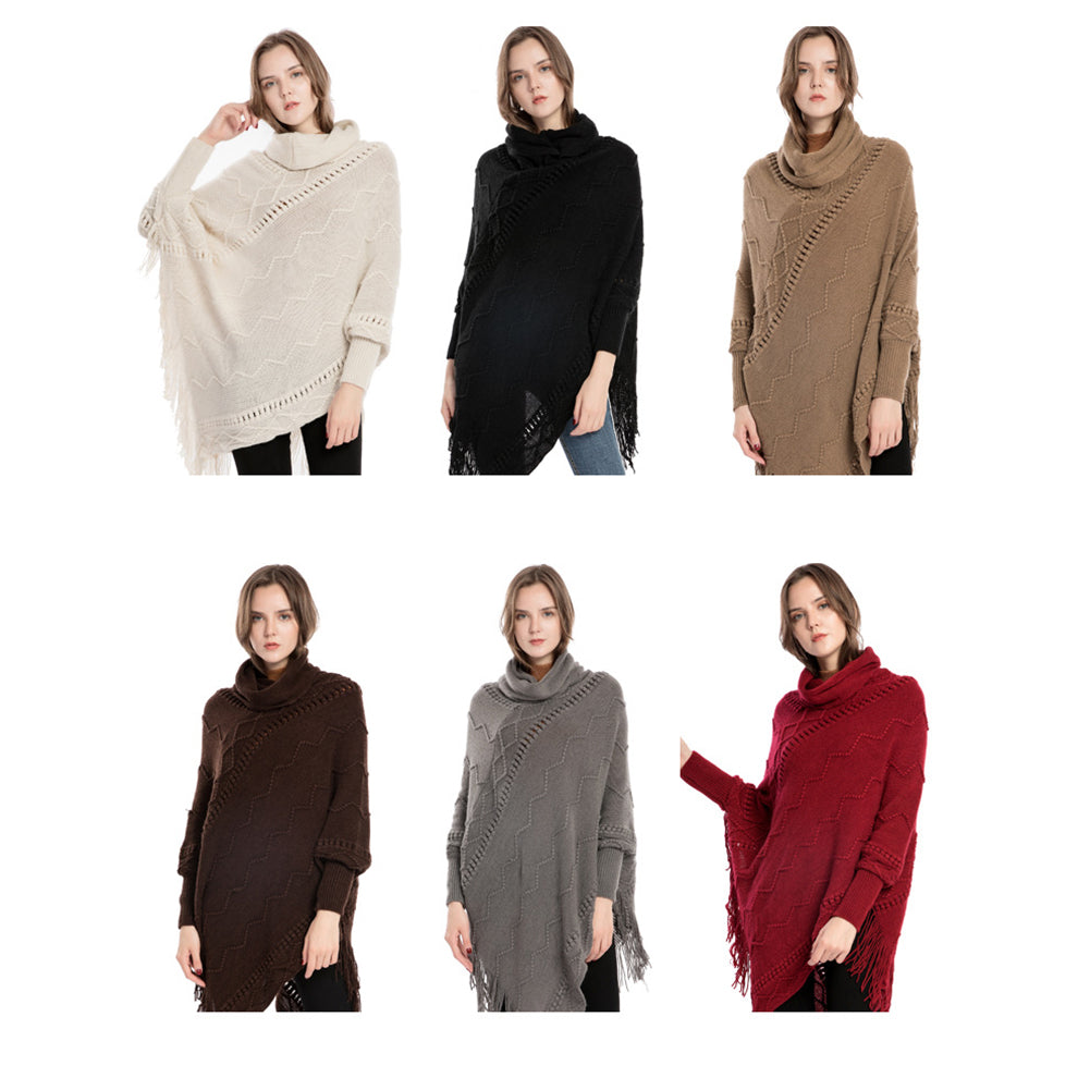 YESFASHION Turtleneck Warm Sleeves Pullover Cape