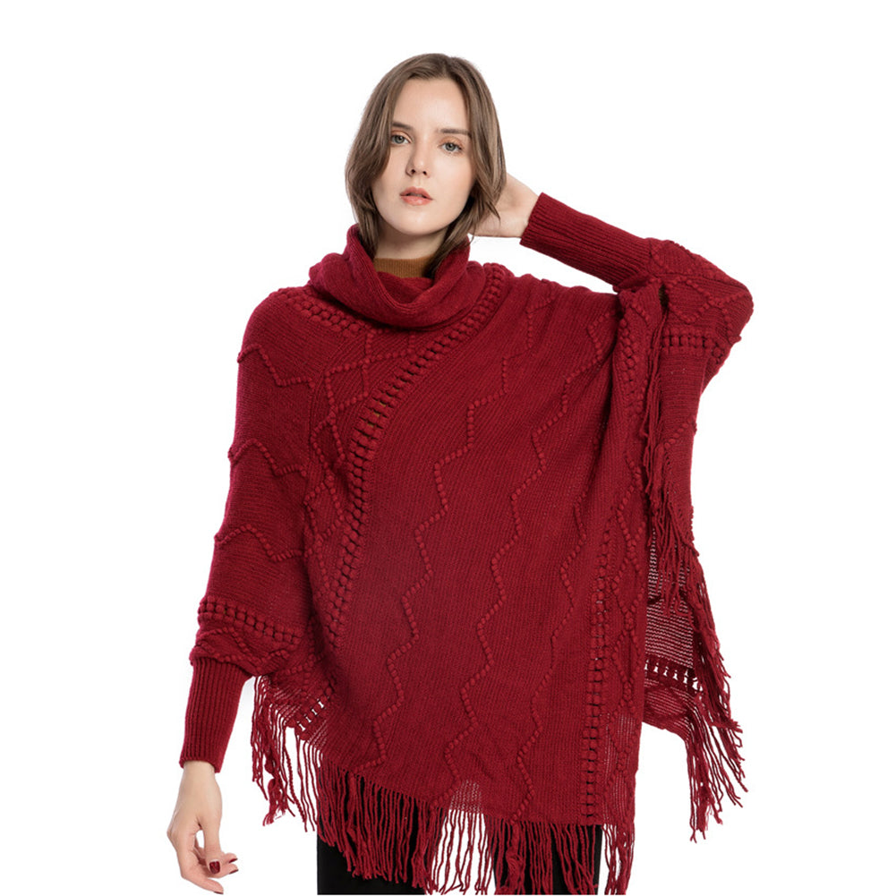 YESFASHION Turtleneck Warm Sleeves Pullover Cape